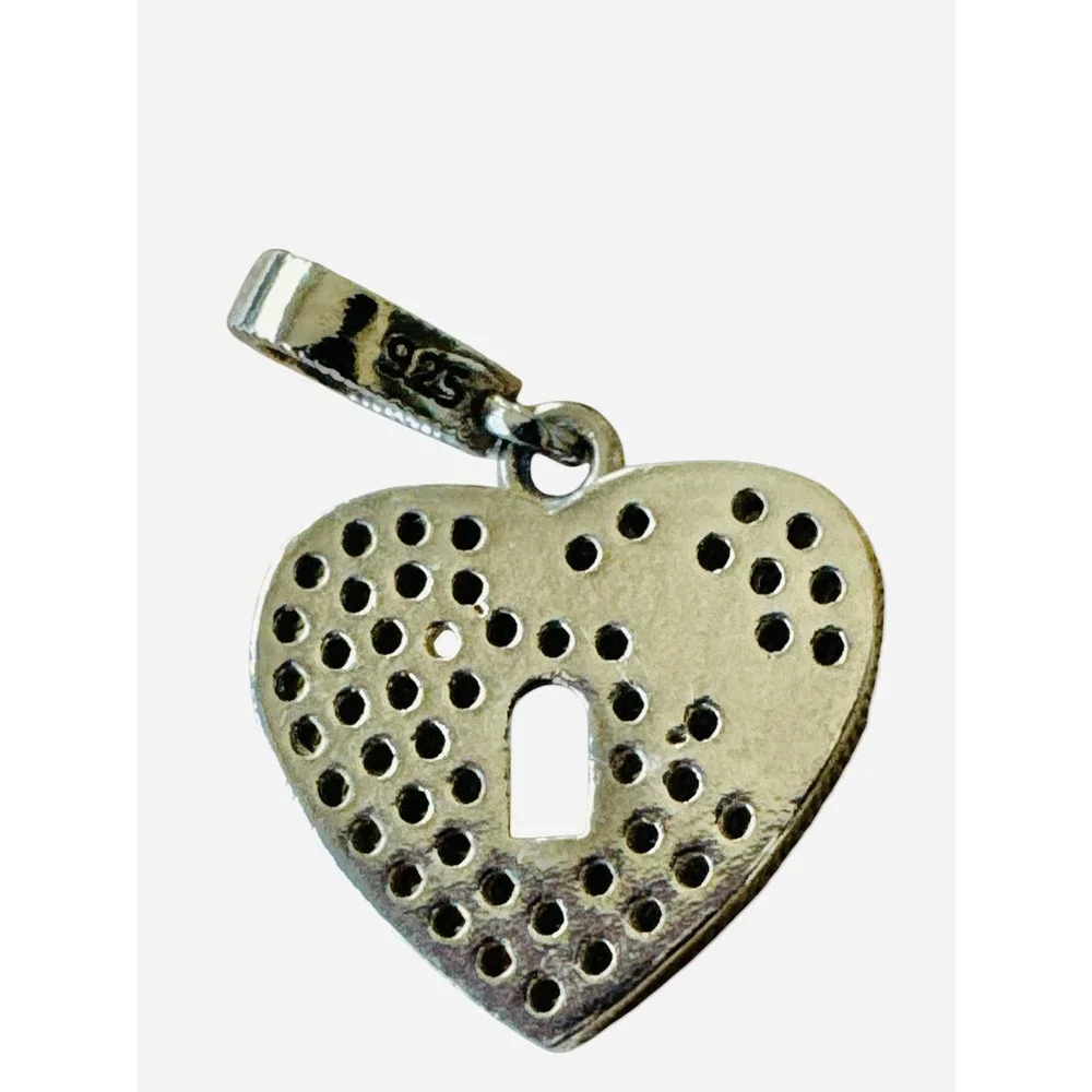 Sterling Silver 925 Heart‎ Keyhole Pendant Charm Pave Stone Wedding Gift NWOT